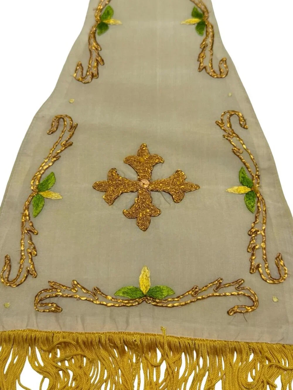 Vintage Church Clergy Stole Goldwork Embroidered Cross Liturgical Vestment Altar